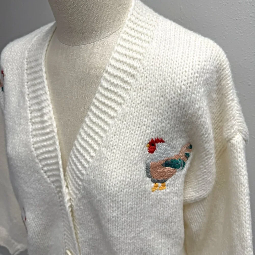 Embroidered Chicken Cardigan Sweater - Picture 5 of 10